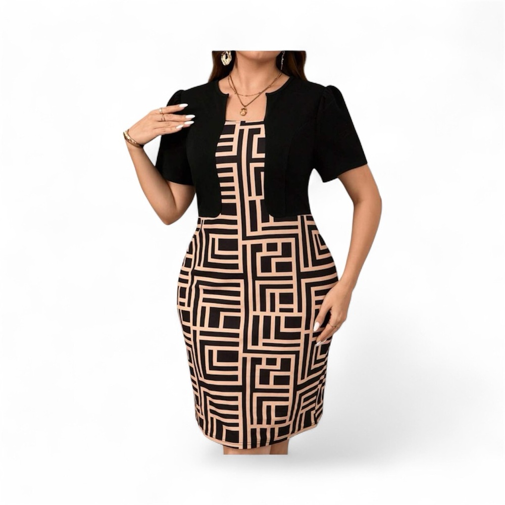 Black and Tan Geometric Dress